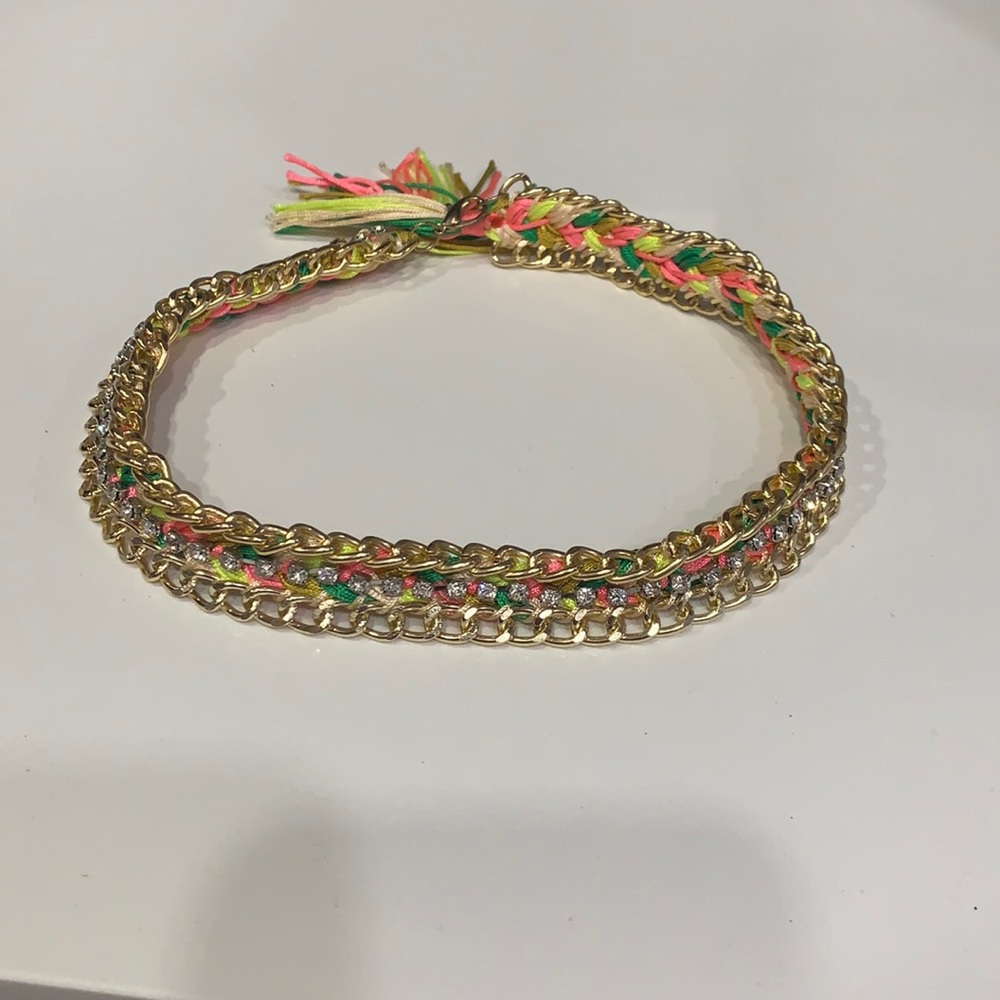 Pink green yellow gold embellished choker